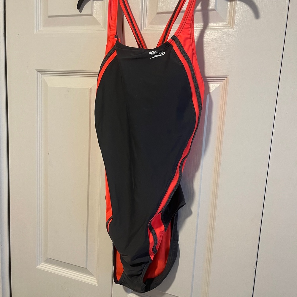 Speedo charcoal grey and neon orange Vibrant Swimwear